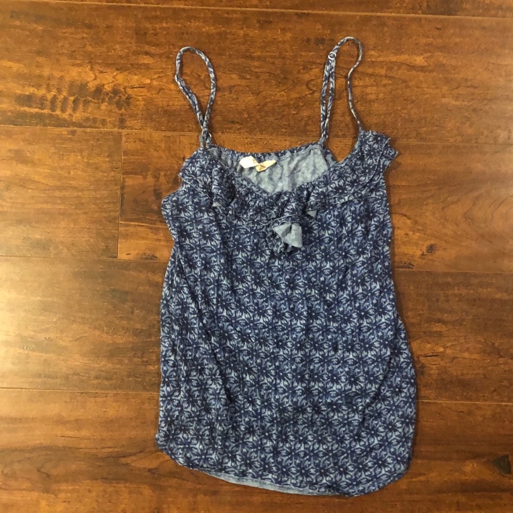 Blue tank with ruffle front